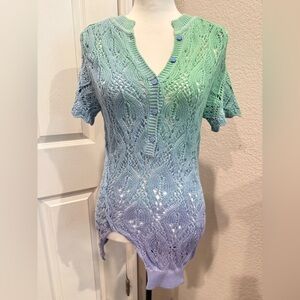 THE ATTICO Mermaid Ombre Knit Dress Open Weave Cotton Blue Green - Beach - IT 40